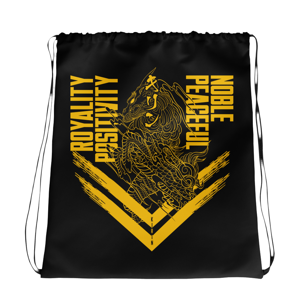 Kirin yellow drawstring bag front side on transparent background