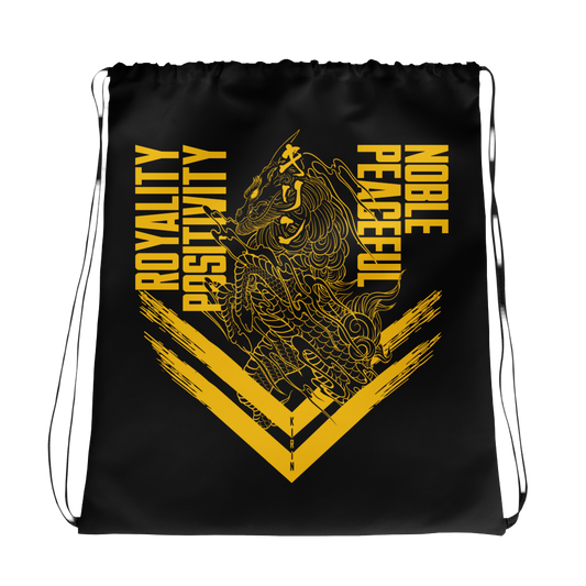 Kirin yellow drawstring bag front side on transparent background