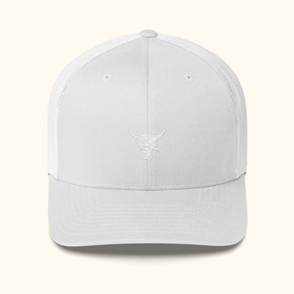 Front view white retro trucker hat