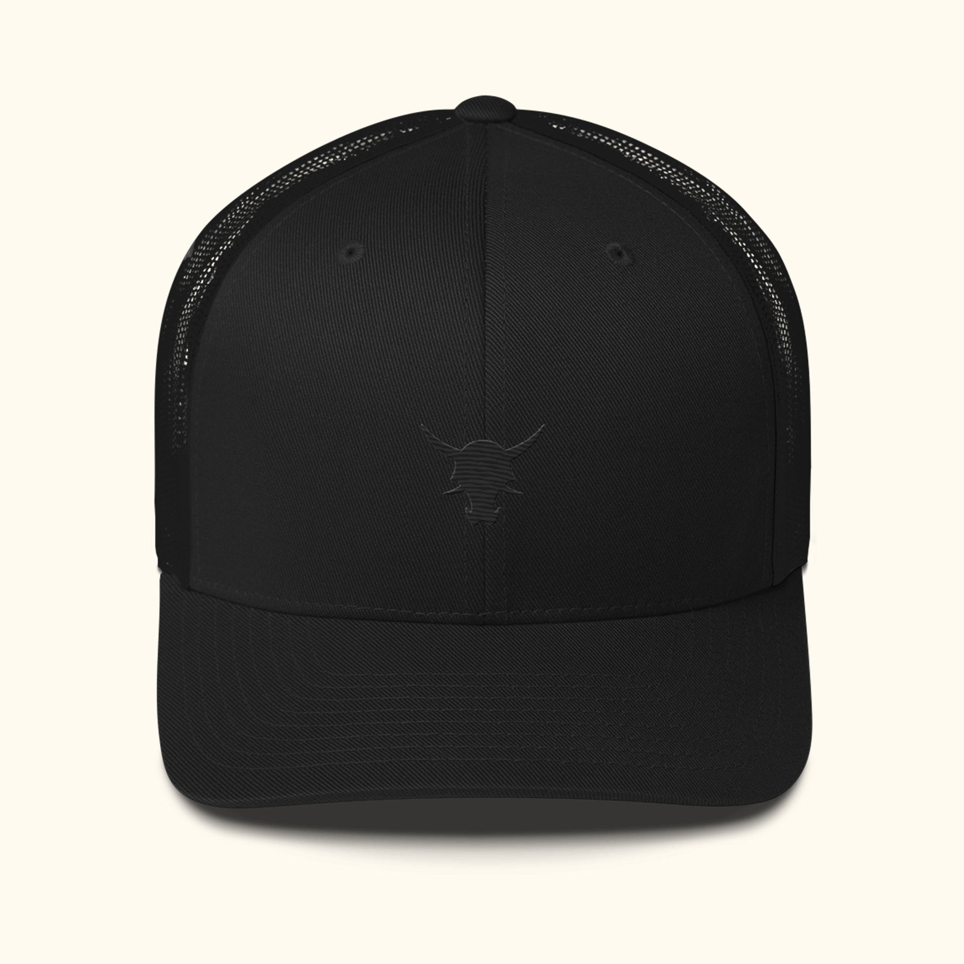 Front view black retro trucker hat