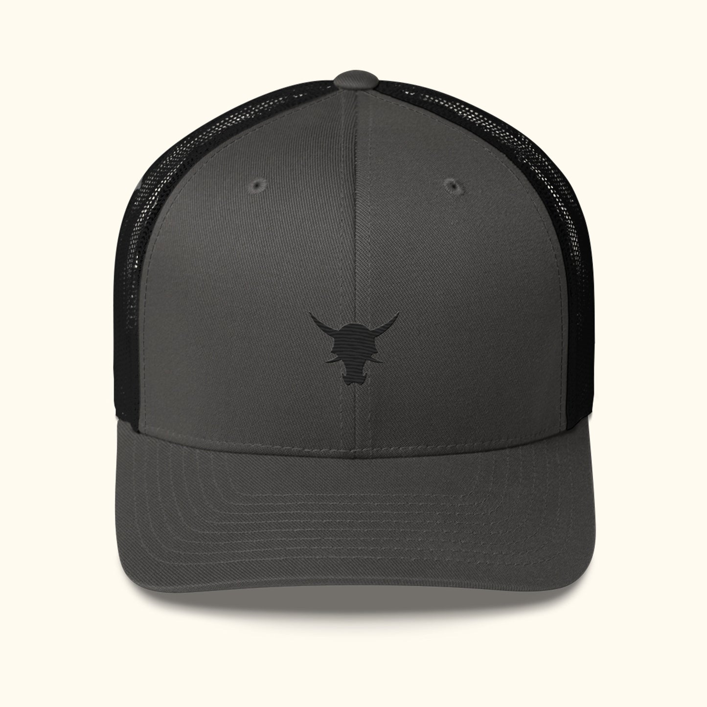 Front view charcoal retro trucker hat