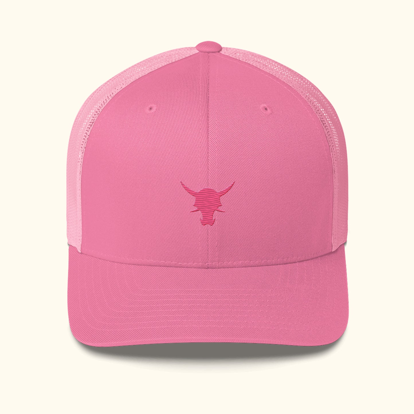 Front view pink retro trucker hat