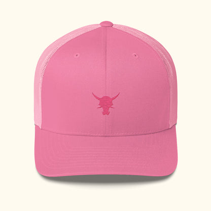 Front view pink retro trucker hat