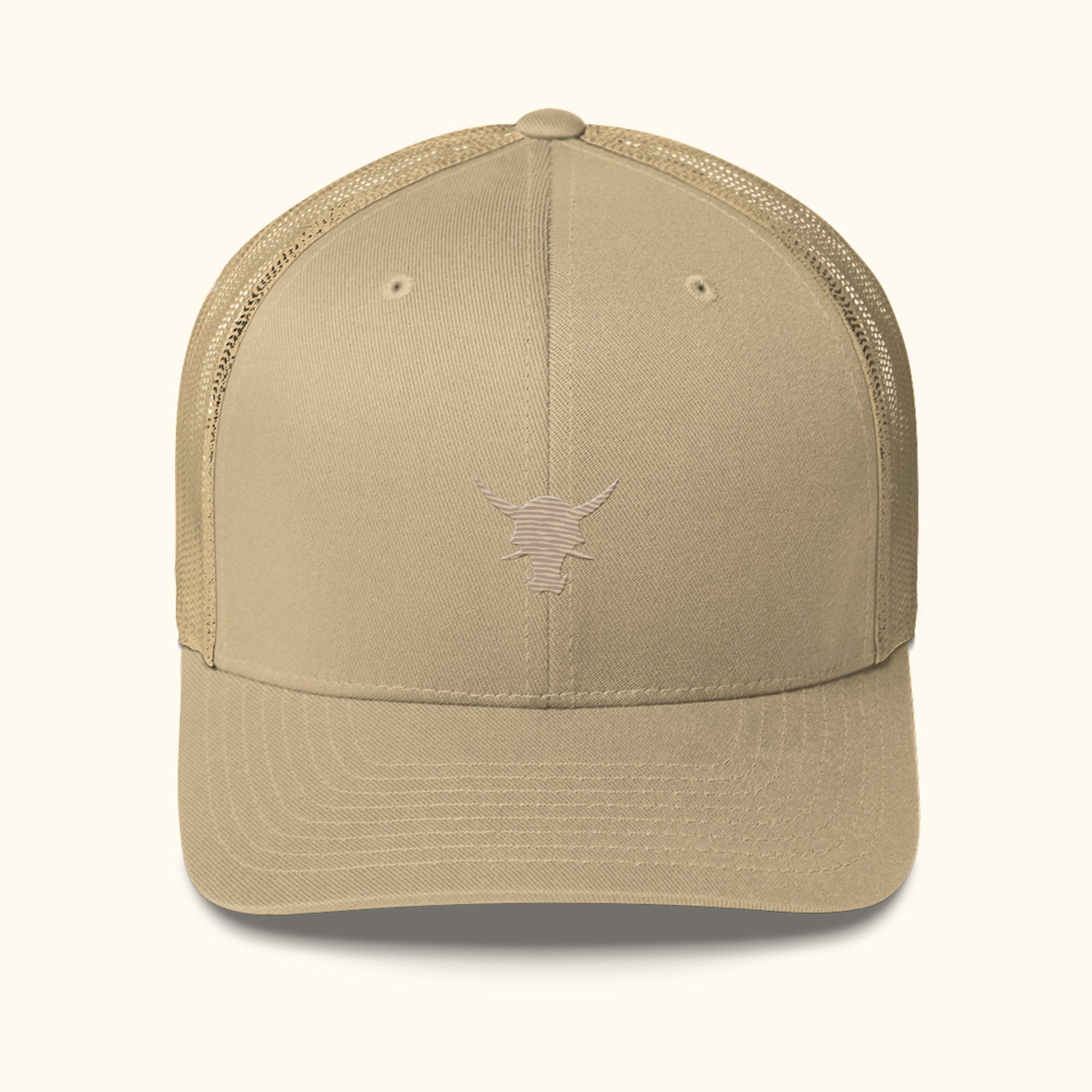 Front view khaki retro trucker hat