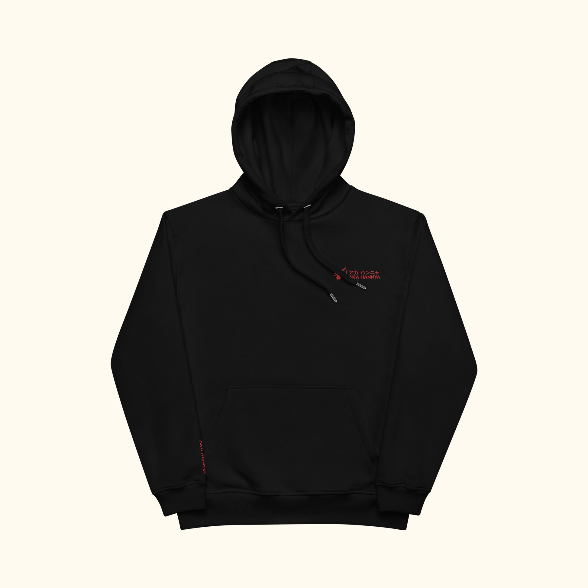 Front view black premium eco hoodie