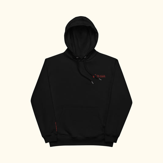 Front view black premium eco hoodie