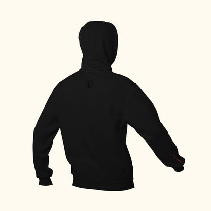 Back view black premium eco hoodie