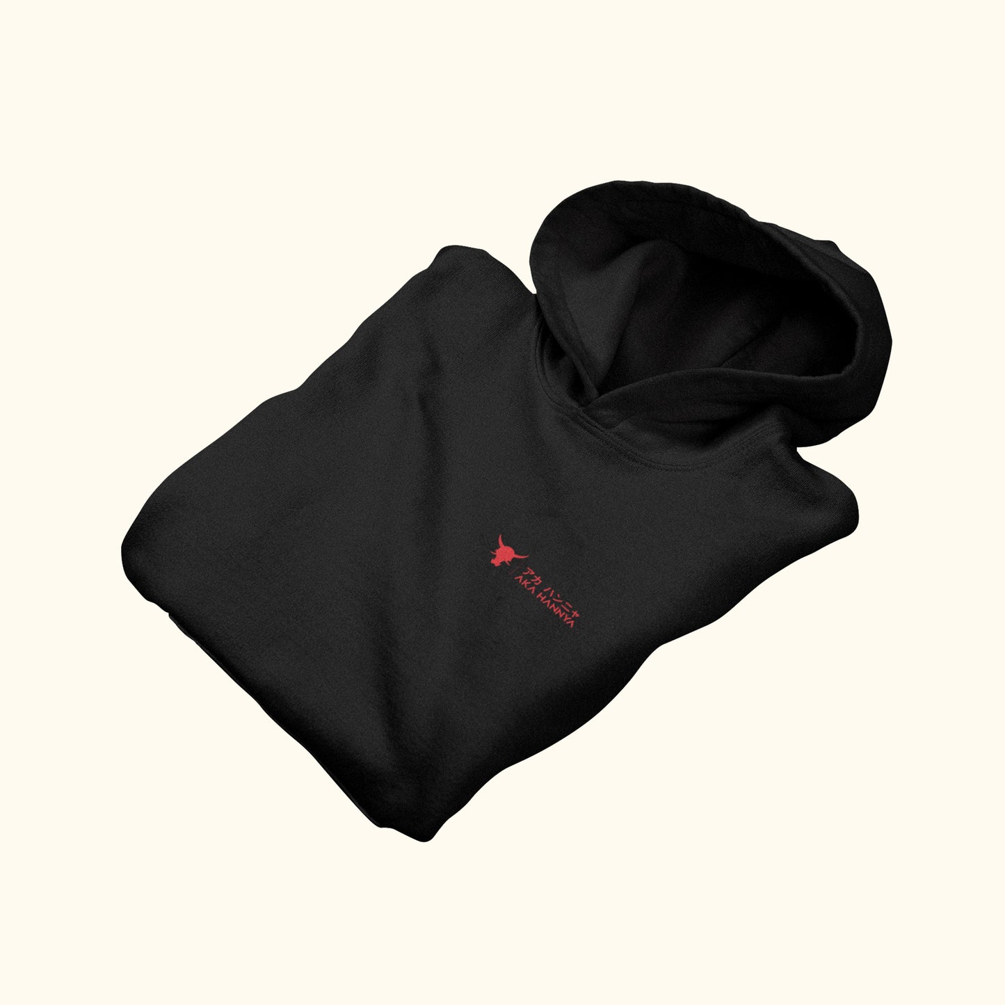 Front view folded black premium eco hoodie