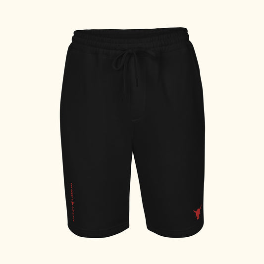 black mens fleece shorts front side on transparent background