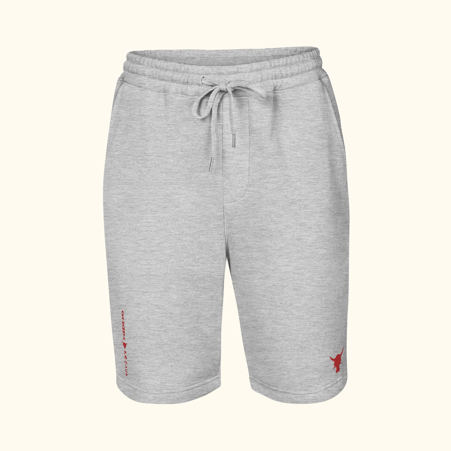 heather grey mens fleece shorts front side on transparent background