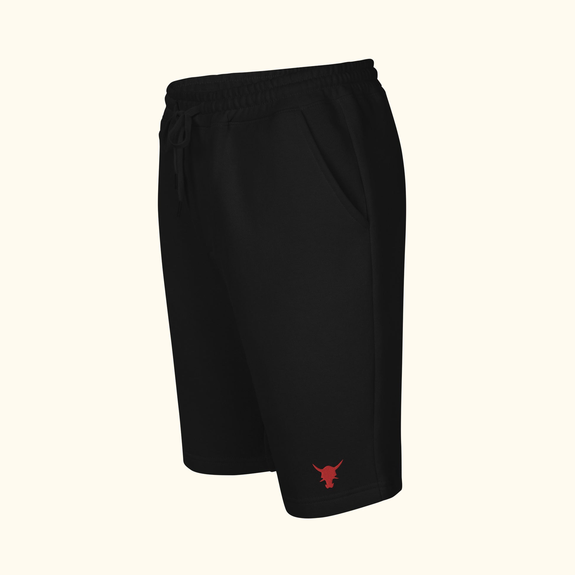 black mens fleece shorts front left side on transparent background