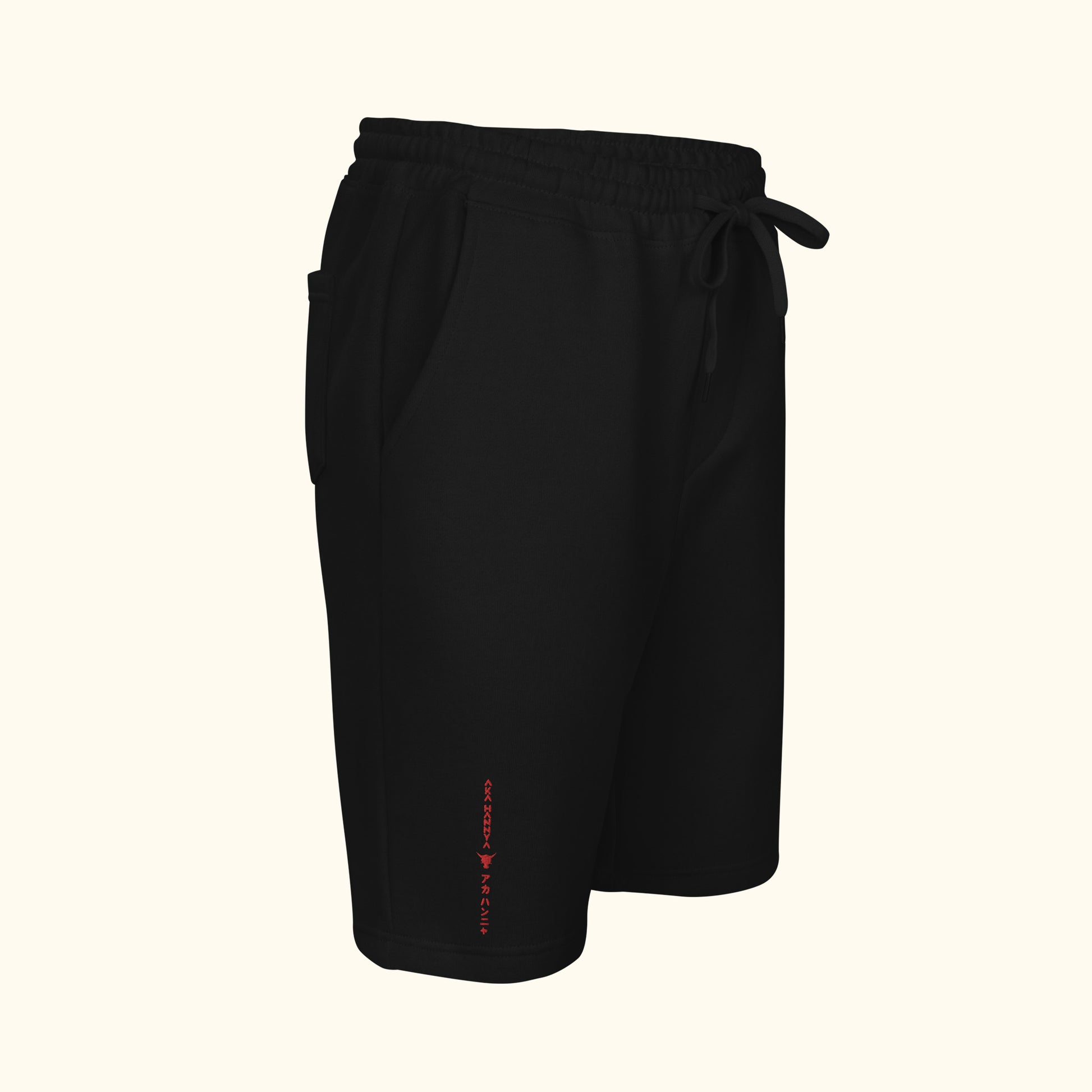 black mens fleece shorts front right side on transparent background