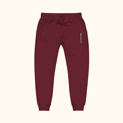 maroon unisex dagger fleece sweatpants on transparent background