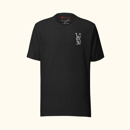 One-Life tee heather black front side on transparent bakground