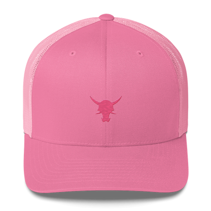 Pink retro trucker hat front side on transparent background