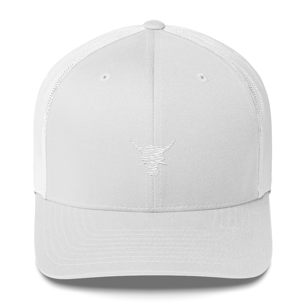 White retro trucker hat front side on transparent background