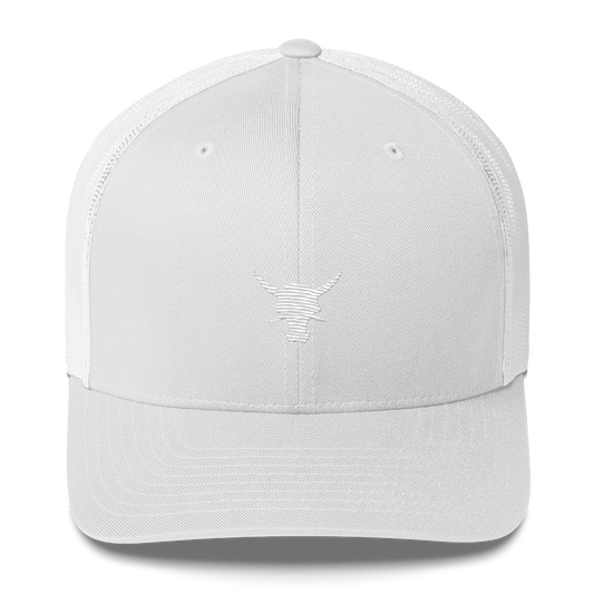 White retro trucker hat front side on transparent background
